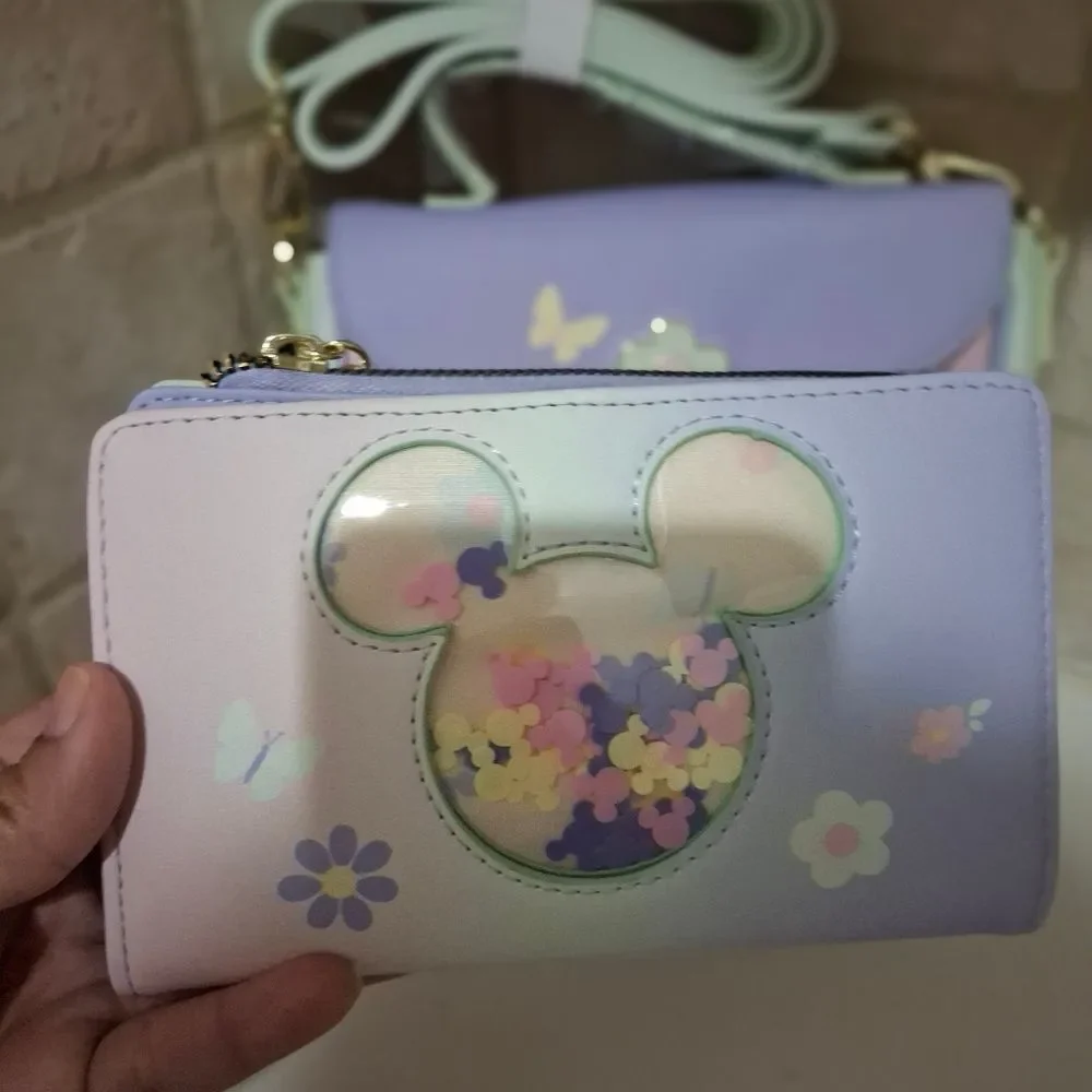 Her Universe Mickey Mouse Floral Pastel Colors Crossbody Bag & Wallet Set NWT